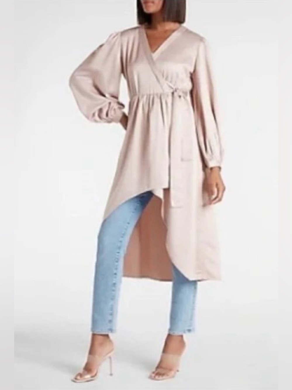 Express Satin Wrap High-Low Tunic in Blush size small/medium